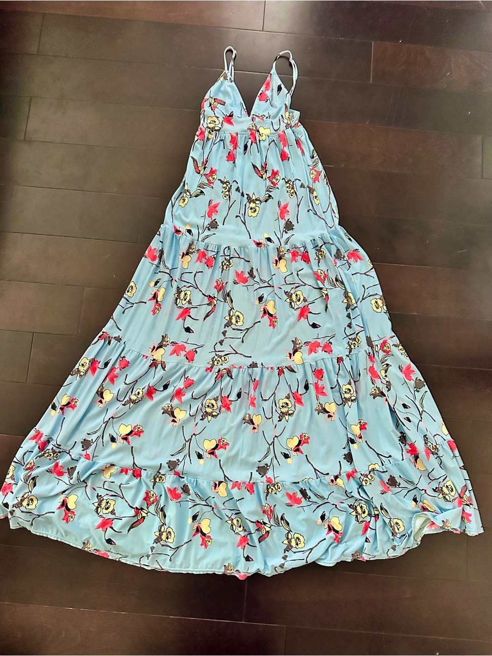 Maaji Blue Floral Tiered Maxi Sundress with Adjustable Straps